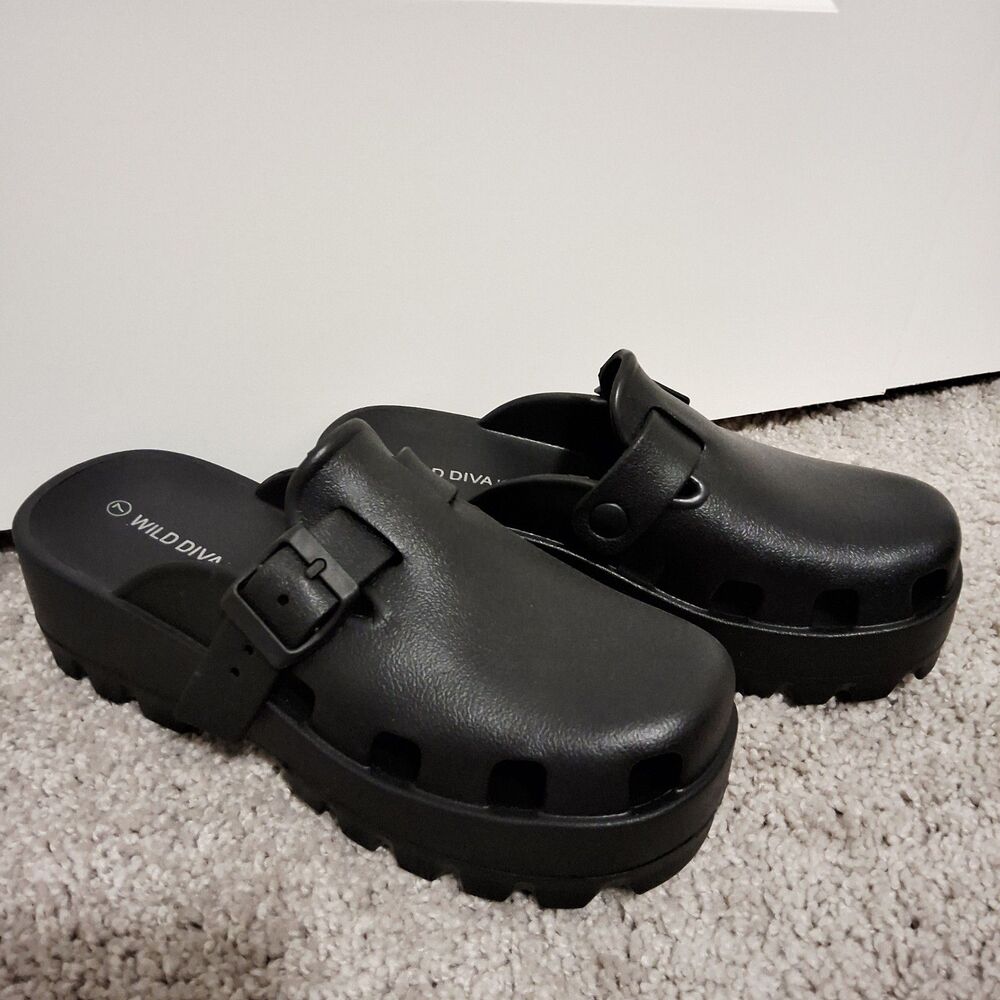 Wild Diva Slip On Platform Clog Summer Waterproof Mules  Black Size 7 New w/ Tag